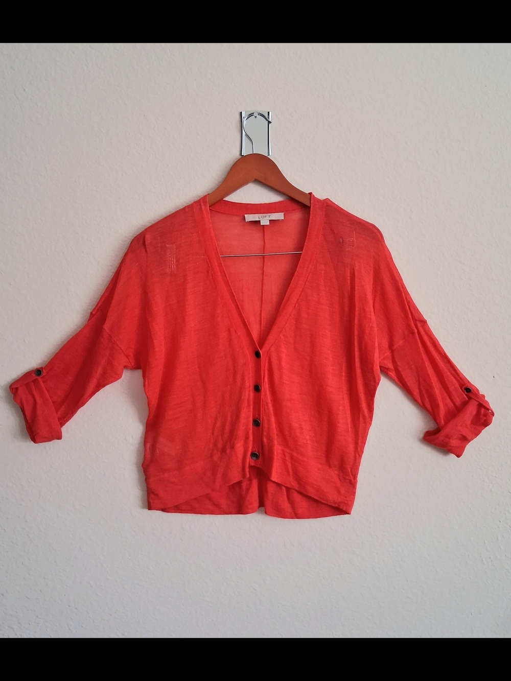 LOFT Coral Knit Cardigan - Bright Orange-Red Hue